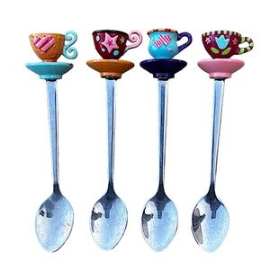 Multicolor Decorative Teacup Spoons (set of 4) Tea Time Stainless Steel